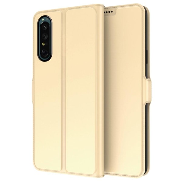 Glat og tyndt premium Sony Xperia 5 III læderetui - Guld Gold