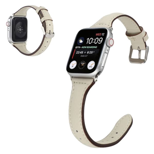 Apple Watch 42mm - 44mm litchi tekstur læder urrem - Hvid White