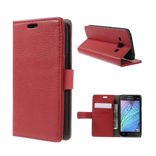 Mankell Samsung Galaxy J1 Læder Etui Med Kortholder - Rød Red