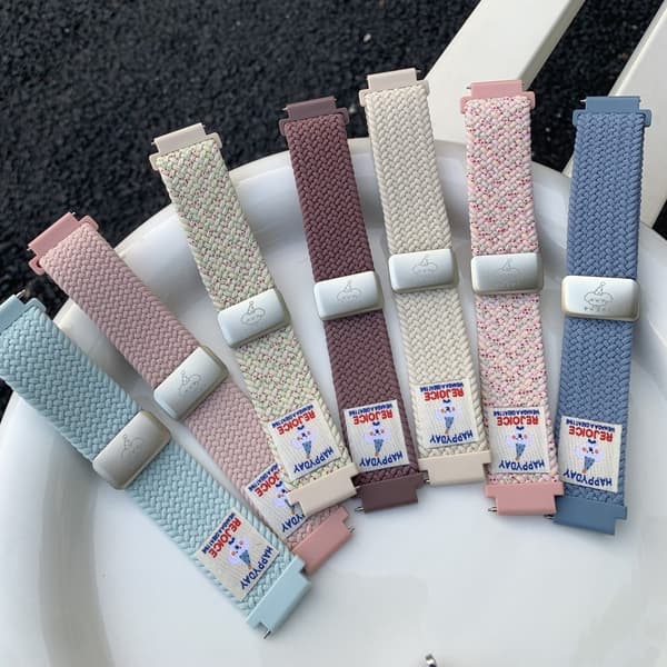 18mm Universal Watch Band Top Hat Puppy Pattern Magnetiskt spänne Flätat nylonarmband - Rosa Rosa