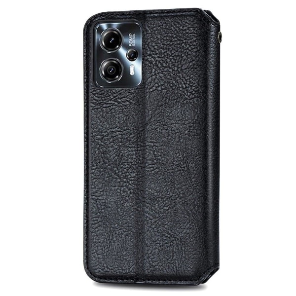 Læder Etui med A Stilfuldt Rhombus Tryk til Motorola Moto G23 / G13 - Sort Black