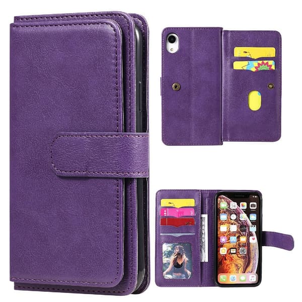 10-slot Lommebok Etui til iPhone Xr - Lilla Purple