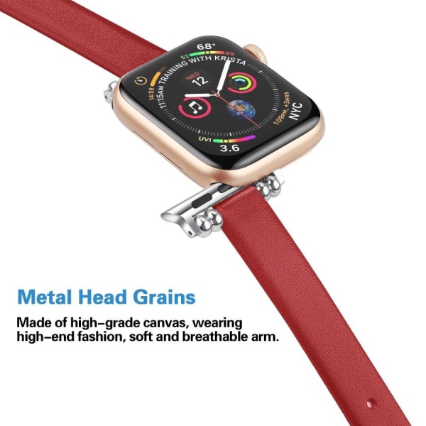 Apple Watch (45 mm) enkel urrem i ægte læder - Rød / Størrelse: L Red