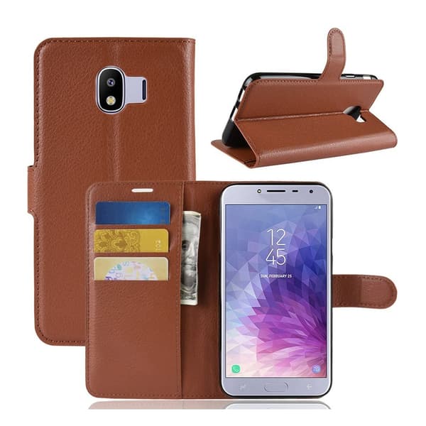 Samsung Galaxy J4 (2018) litchi tekstur læder flip etui - Brun Brown