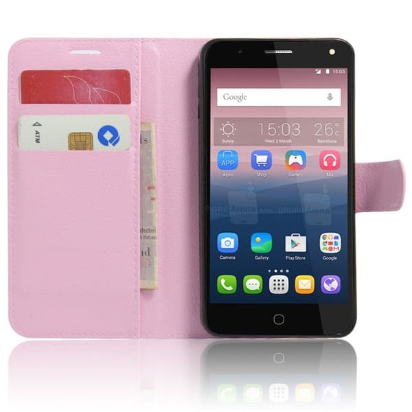 Mankell Alcatel Pop 4 læder-etui med litchi overflade - Pink Pink