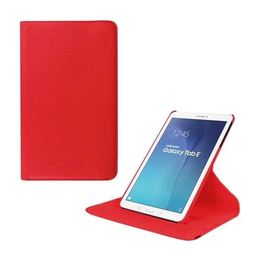 Jessen Samsung Galaxy Tab E 9.6 lær etui med roterende bak stativ.  Rød Red