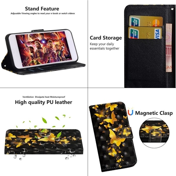 Huawei P Smart 2019 vaalea piste koriste nahkainen flip Suojakotelo - Kulta Perhoset Gold