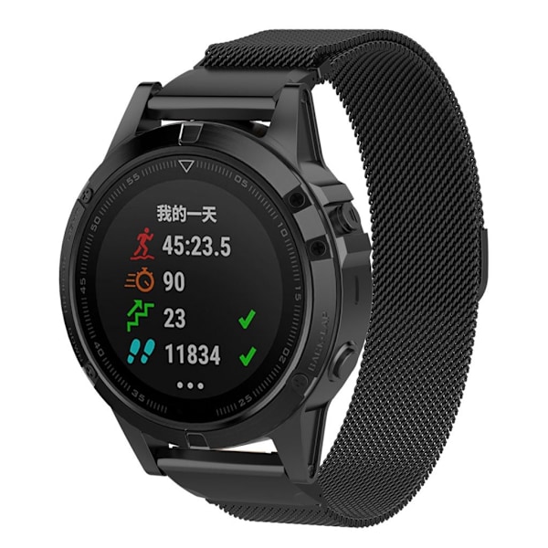 Garmin Fenix 5 erstatnings urrem i stainless stål 22mm - Sort Black