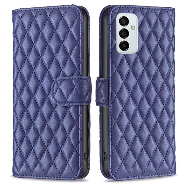 Rhombus Mønster Matte Flip Case til Samsung Galaxy M23 - Blå Blue