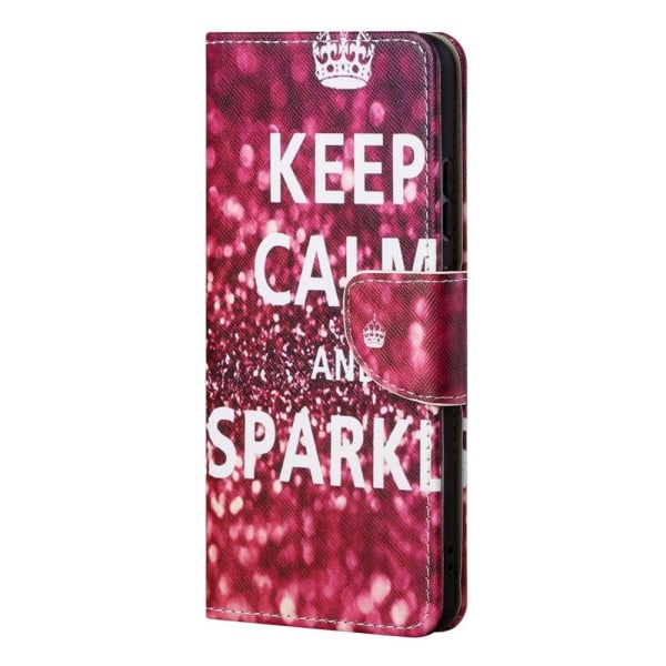 Wonderland Samsung Galaxy S22 Ultra Flip Suojakotelo - Keep Calm And Sparkle Red