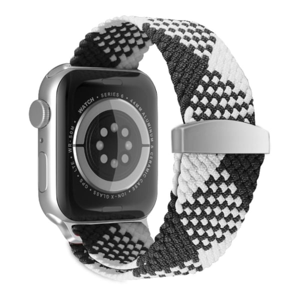 Apple Watch (45mm) joustava nailon kellonhihna - Musta / Valkoinen Black