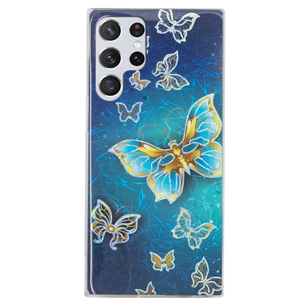 Deco Samsung Galaxy S23 Ultra Etui - Electroplated Sommerfugle Blue