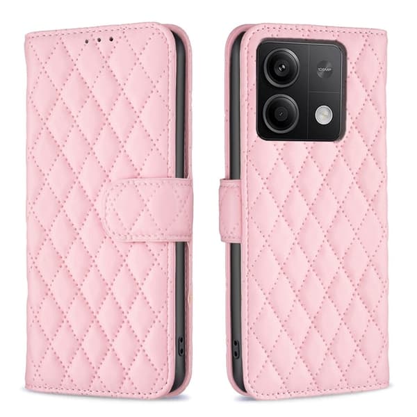 Rhombus mat Xiaomi Redmi Note 13 5G  flip etui - Lyserød Pink
