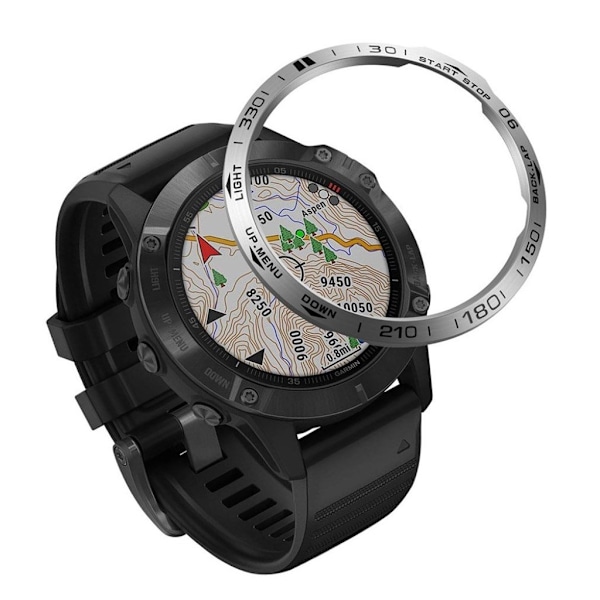Garmin Fenix 6 cool rustfrit stål bezel - Sølv / Sort Silver grey