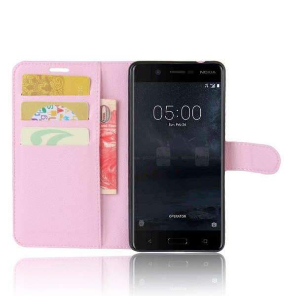 Nokia 5 Enfärgat skinn fodral - Ljus rosa Rosa