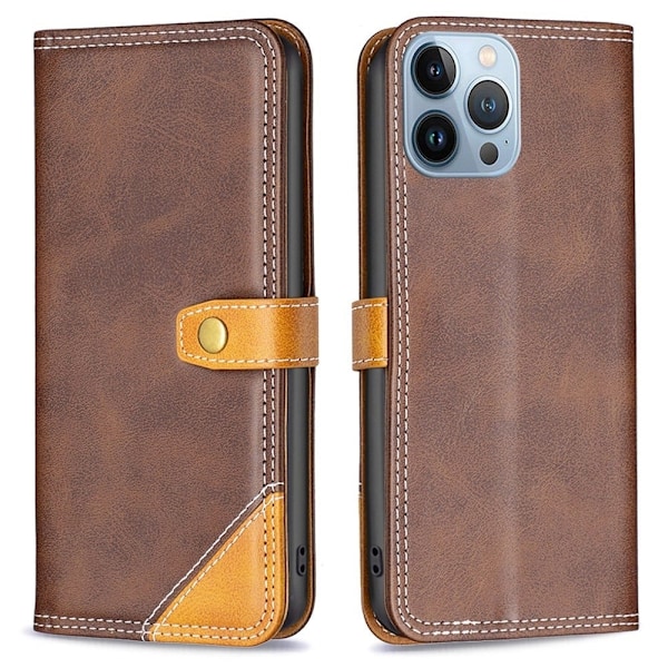 BINFEN tofarget læretui for iPhone 13 Pro - Kaffe Brown
