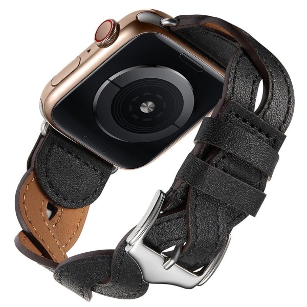 Apple Watch (41mm) Cowhide vævet design læder urrem - Sort Black