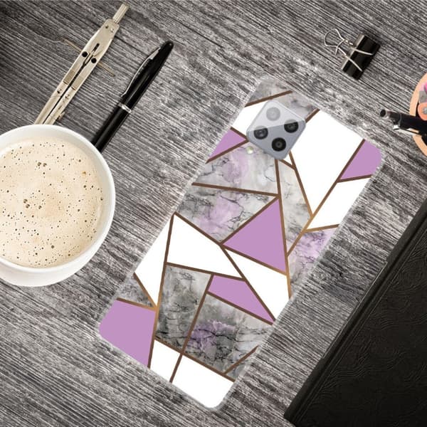 Marble Samsung Galaxy A42 5G Etui - Lilla / Hvit / Grå Klinkekule Multicolor