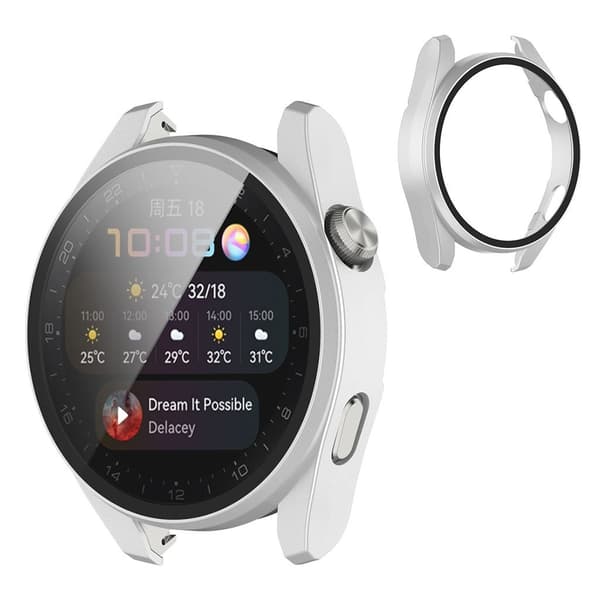 Huawei Watch 3 Pro TPU cover + hærdet glas - Sølv Silver grey