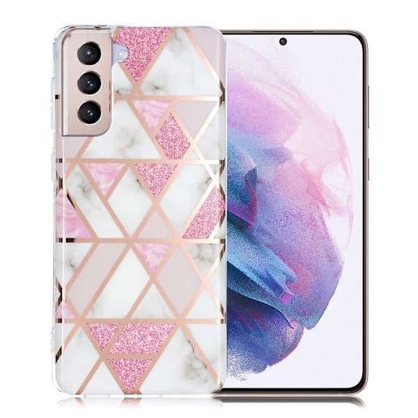 Marmormotiv Samsung Galaxy S21 Plus 5G skal - Vit / Rosa Rosa