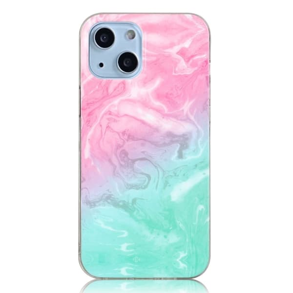 Marble iPhone 14 Plus Suojakotelo - Pink Vihreä Marble Multicolor