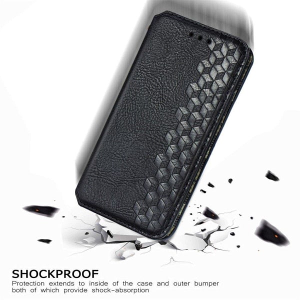 Nahkakotelo With A Stylish Rhombus Imprint For Samsung Galaxy S21 FE - Musta Black