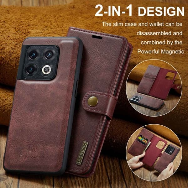 DG.Ming OnePlus 10 Pro 2-in-1 Lompakko Suojakotelo - Punainen Red