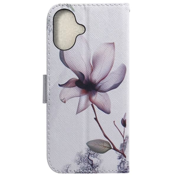 iPhone 16 Etui med pung Pattern Print Leather Phone Cover - Pink Blomst Pink