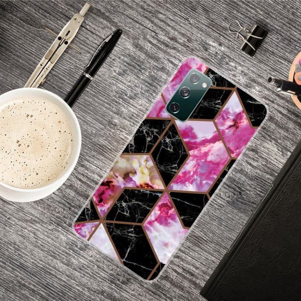 Marmormotiv Samsung Galaxy S20 FE skal - Svart Och Rosa Marmor multifärg