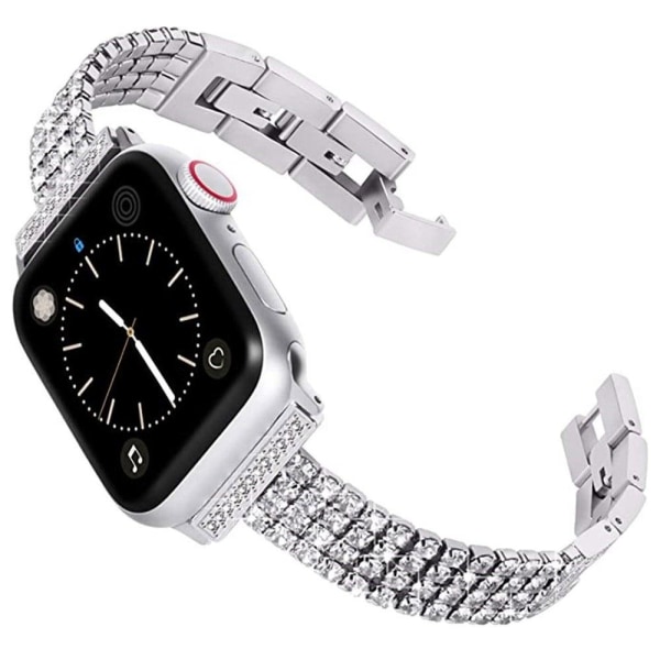 Apple Watch (45mm) rhinestone four row décor stainless steel wat Silver grey