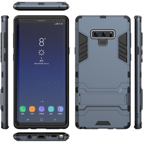 Samsung Galaxy Note9 beskyttelsesetui i hybridmaterialer med stativ - Mørkeblå Blue