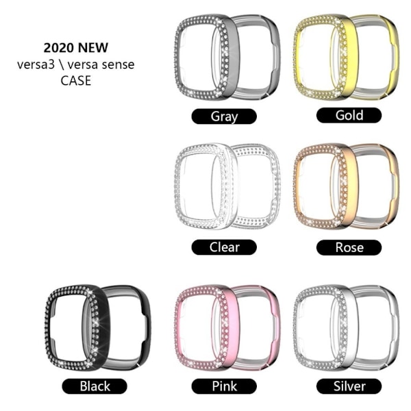 Fitbit Versa 3 / Sense dual-row strass ram - rosa Rosa
