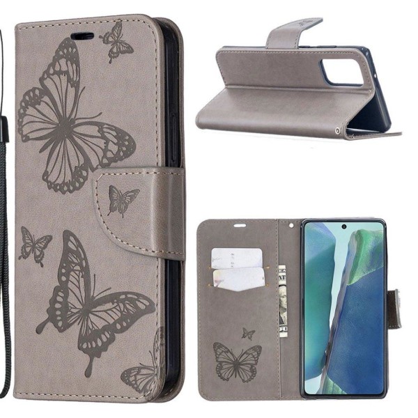 Butterfly läder Samsung Galaxy Note 20 fodral - Silver/Grå Silvergrå