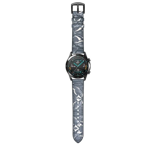Huawei Watch GT 2 46mm klockarmband i äkta läder - Mörkblå / Kamouflage Blå