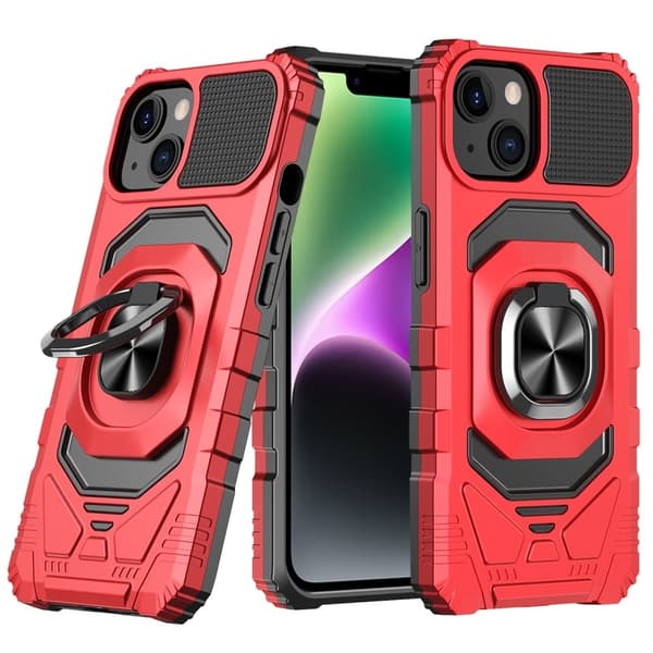 Slitesterkt hardplastdeksel med myk innside og kickstand for iPhone 14 Plus - Rød Red