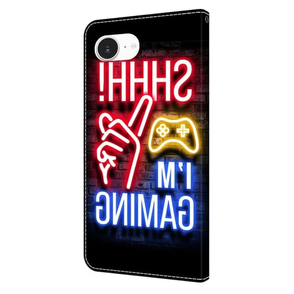 iPhone 16e Plånboksfodral Mönster Tryck Stativ Läder Flip Phone Cover - Neon Röd