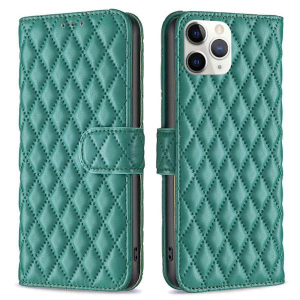 Rombemønster, matt flip-deksel for iPhone 11 Pro Max - Grønn Green