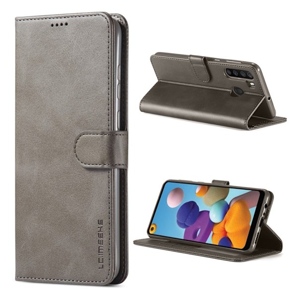 LC.Imeeke läder Samsung Galaxy A21 fodral - Silver/Grå Silvergrå