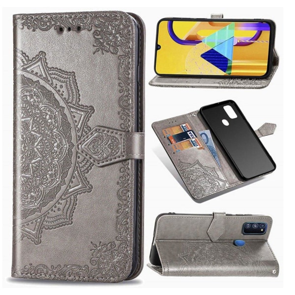 Mandala läder Samsung Galaxy M30s fodral - Silver/Grå Silvergrå