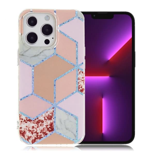Marble iPhone 13 Pro Suojakotelo - Pink Rhombus Multicolor