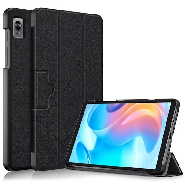 Tri-fold læderstativ-etui til Realme Pad Mini - Sort Black