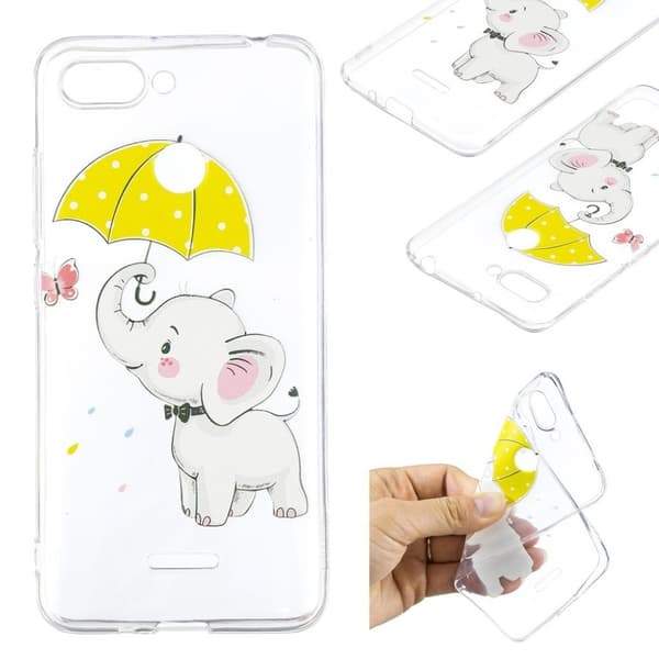 Xiaomi Redmi 6 mobilskal silikon tryckmotiv – Liten elefant med paraply multifärg