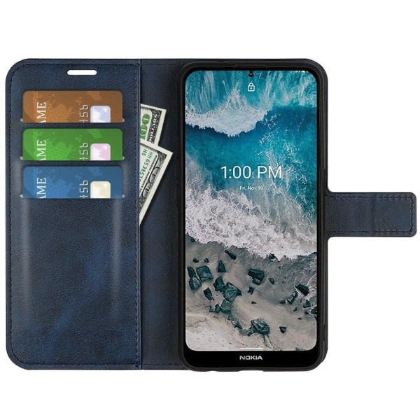 Hållbart konstläder Motorola Moto E30 fodral med plånbok - Blå Blå