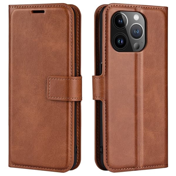 Hållbart konstläder iPhone 15 Pro fodral med plånbok - Brun Brun