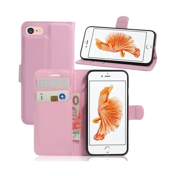 Laudrup iPhone 7 / 8 Lommeboketui med litchi tekstur - Rosa Pink