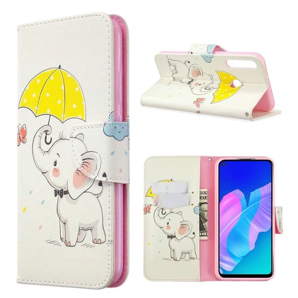 Wonderland Huawei P40 Lite E Etui - Elefant Holder en Paraply Multicolor