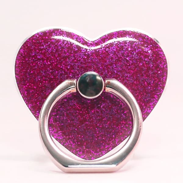 Hjerteformet glitterringholder til smarttelefon - Rose Pink