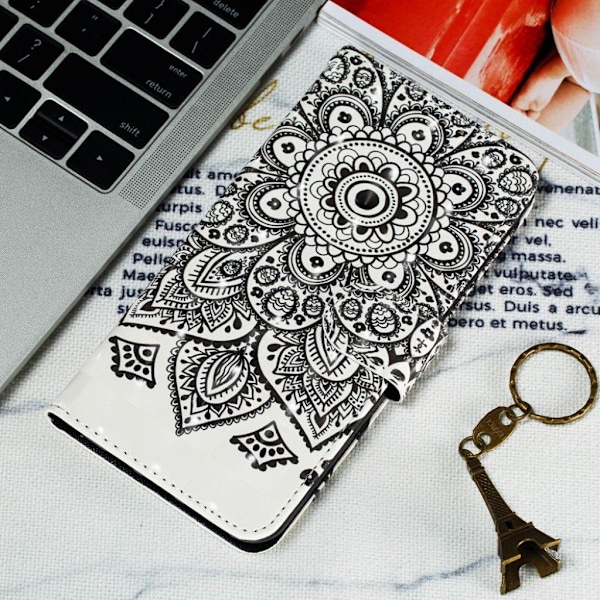 iPhone Xs Max läderfodral med ljuspunktsdekor - Mandala Svart
