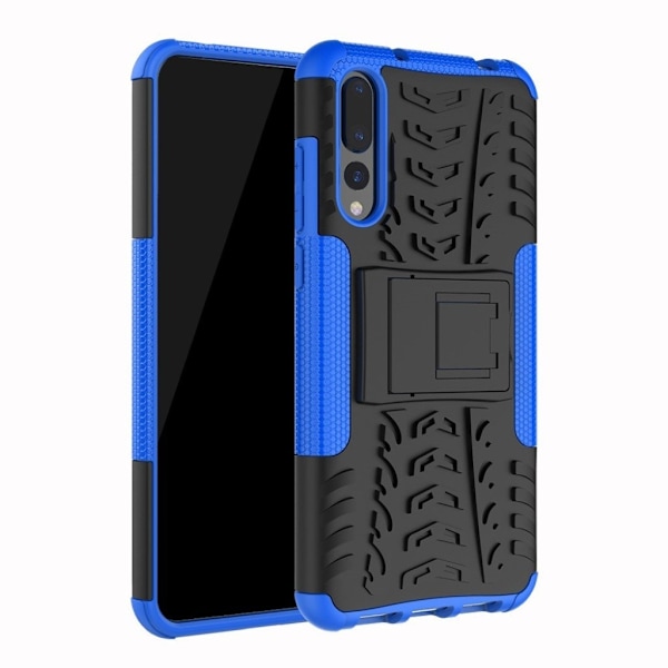 Huawei P20 Pro TPU och plast halkfri och skyddande mobilskal med utfällbart ben - Blå Blå