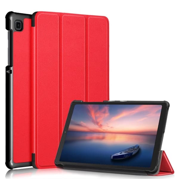 Samsung Galaxy Tab A7 Lite trefoldig flip-etui i skinn - Rød Red
